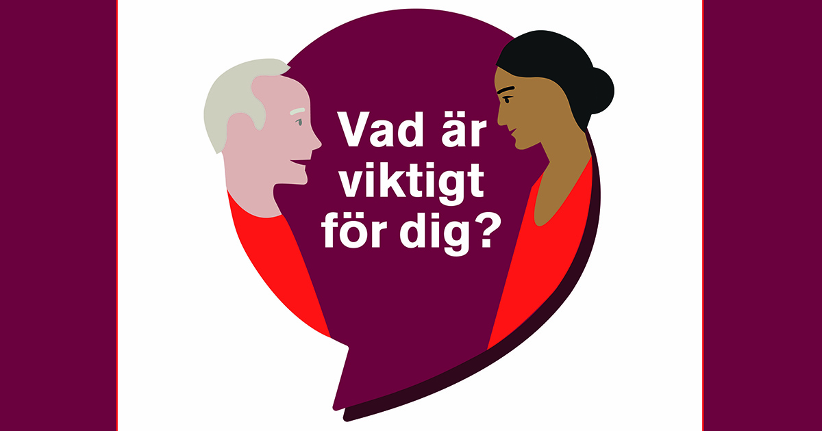 Ikon med man och kvinna, text i mitten "Vad är viktigt för dig"?