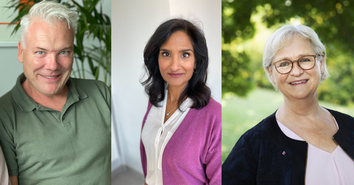 Från vänster: Äldreomsorgschef Peter Ceder, överläkare palliativ vård och etikrådsordförande Madhuri Gogineni och Stockholms Sjukhems sjukhusdirektör Karin Thalén.